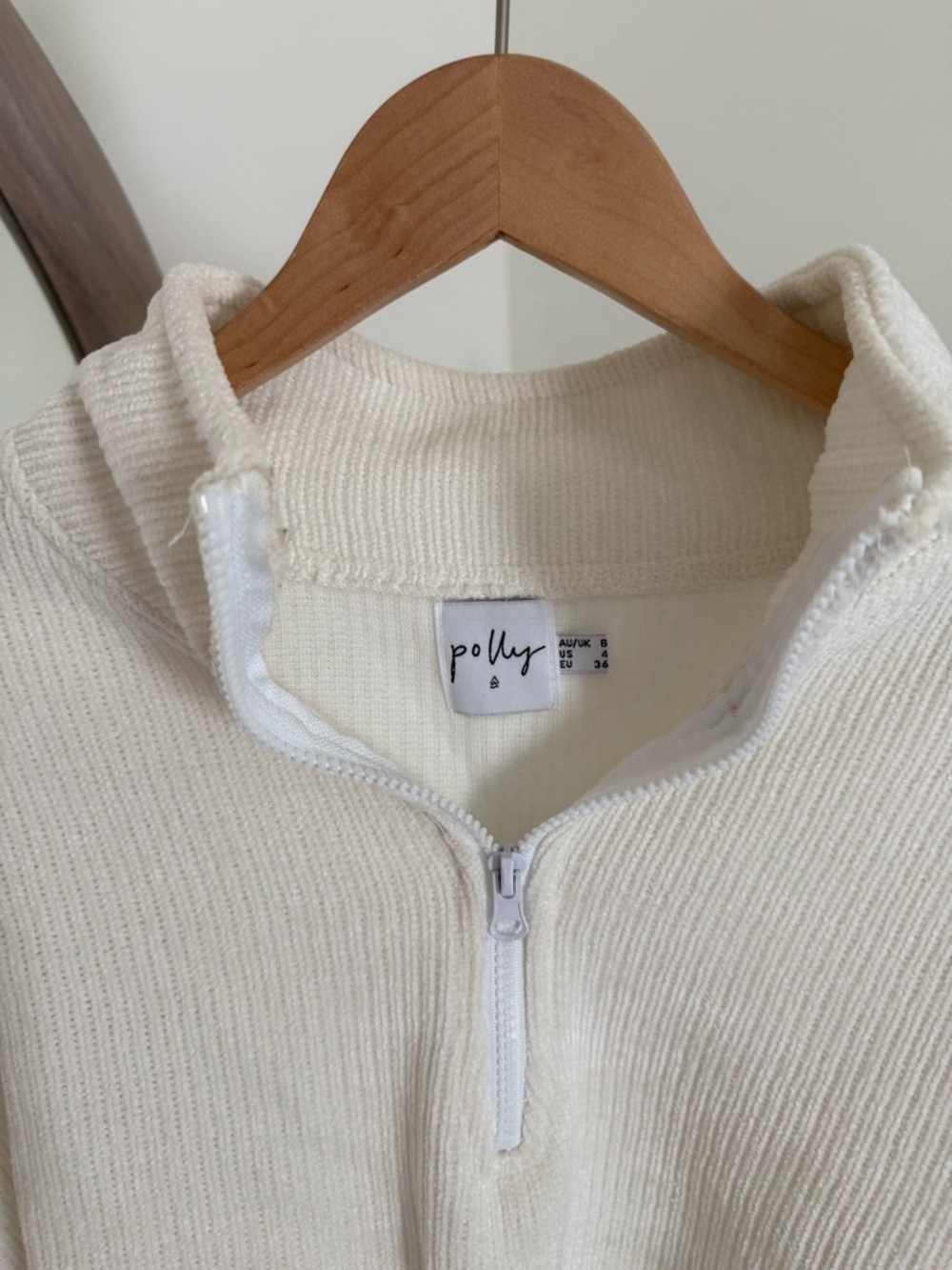 Princess Polly Cream Cropped Half-Zip Drawstring Sweatshirt - Picture 2 of 5